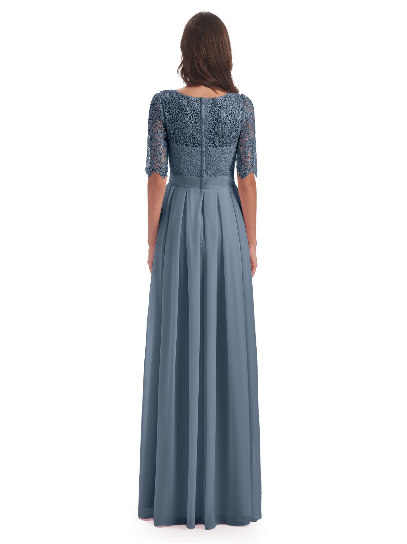 Brielle A-Linie Bodenlange 1/2 Ärmel U-Ausschnitt Halsausschnitt Spitze/Chiffon Lange Brautjungfernkleider
