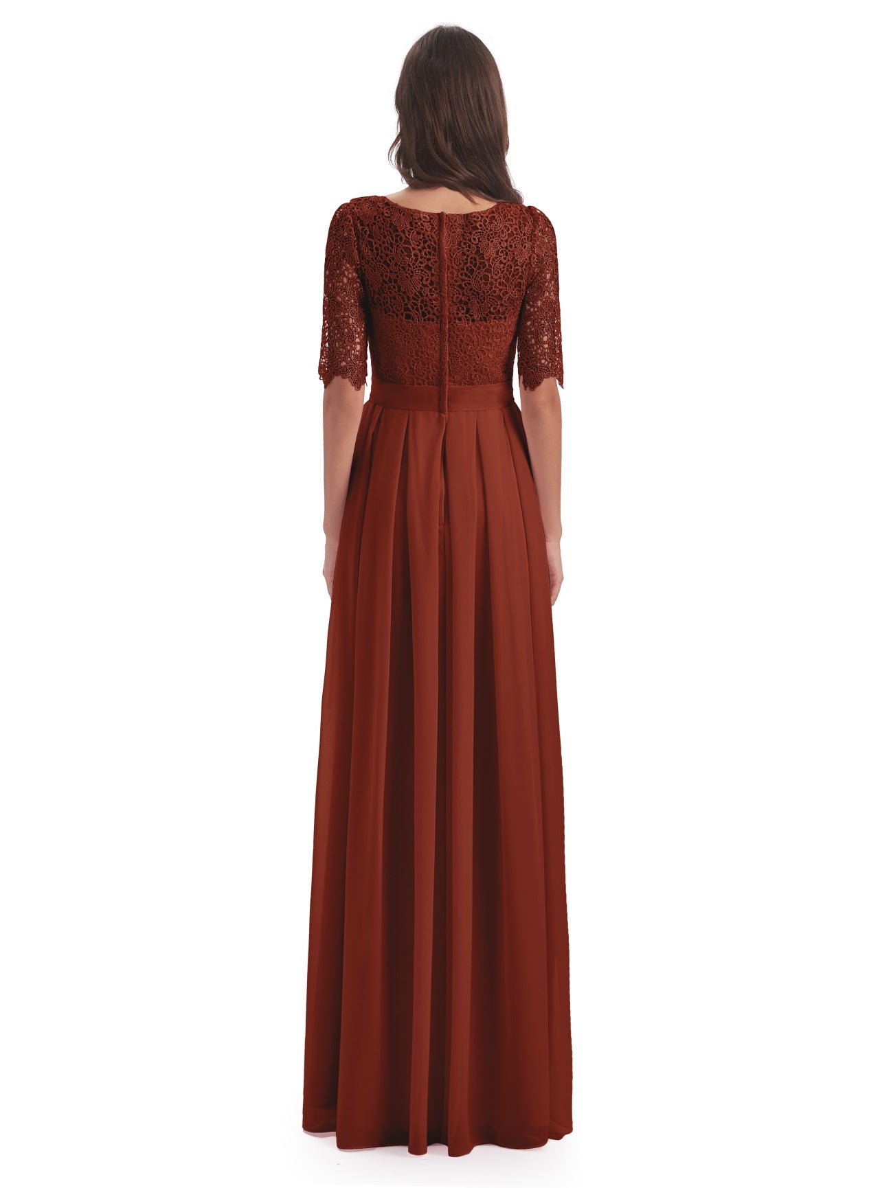 Brielle A-Linie Bodenlange 1/2 Ärmel U-Ausschnitt Halsausschnitt Spitze/Chiffon Lange Brautjungfernkleider