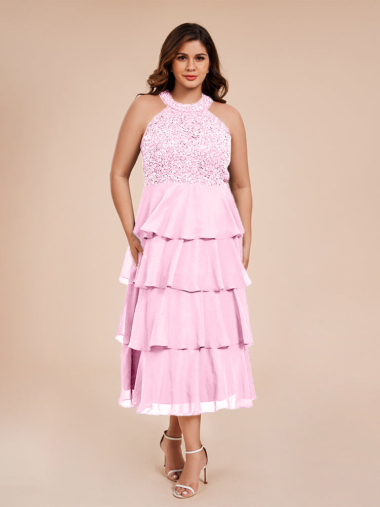 A Line Halter Delicate Beaded Top Layered Chiffon Mutter der Braut Kleid