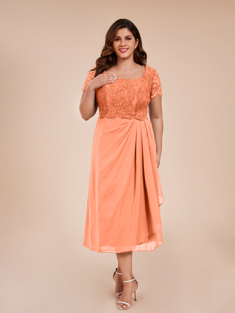 A Line Kurze Ärmel Spitze Mantel geraffte Mutter der Braut Kleid