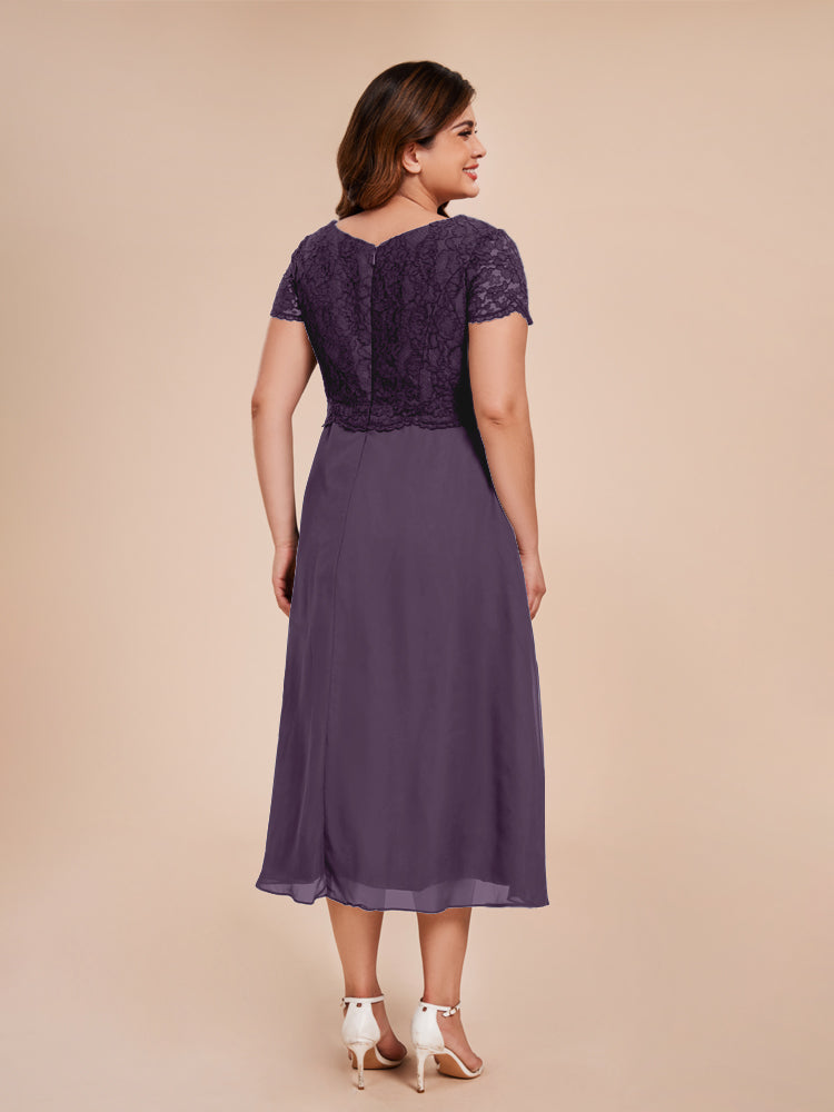 A Line Kurze Ärmel Spitze Mantel geraffte Mutter der Braut Kleid