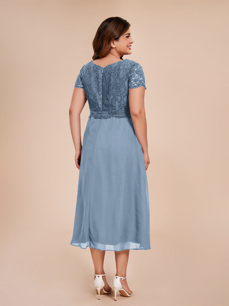 A Line Kurze Ärmel Spitze Mantel geraffte Mutter der Braut Kleid