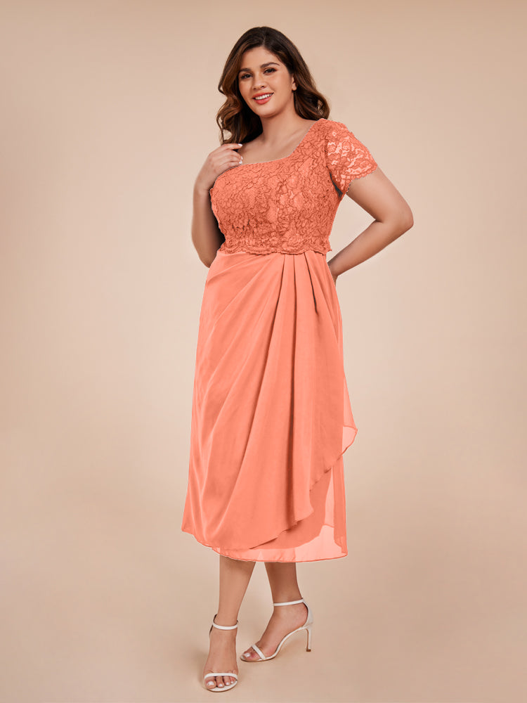 A Line Kurze Ärmel Spitze Mantel geraffte Mutter der Braut Kleid