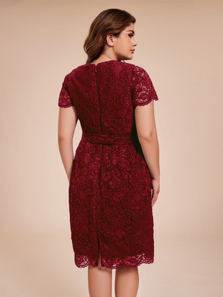 Mantel kurze Ärmel knielang Spitze Mutter der Braut Kleid mit Kristall Gürtel