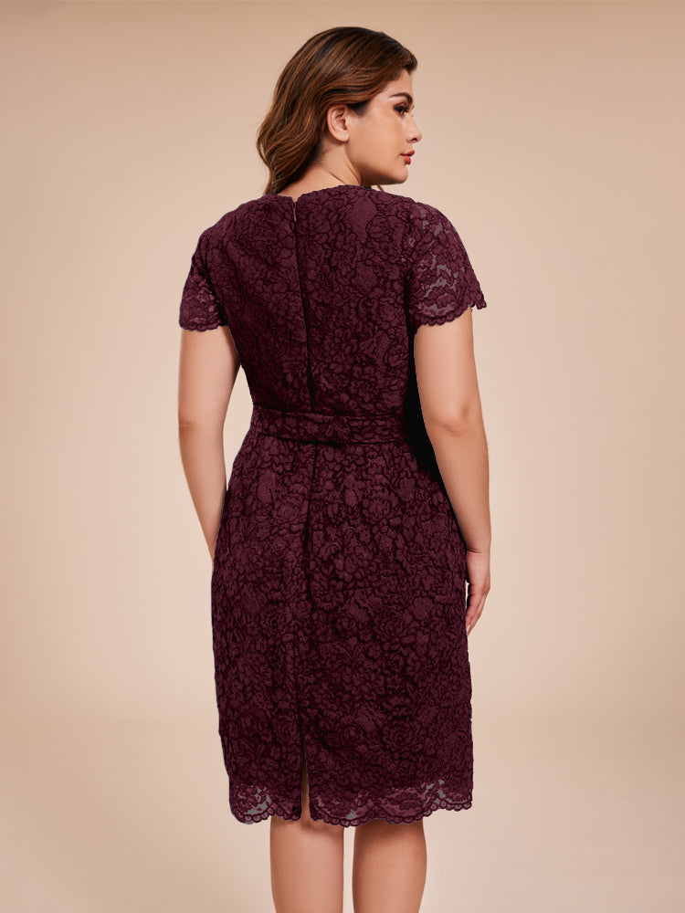 Mantel kurze Ärmel knielang Spitze Mutter der Braut Kleid mit Kristall Gürtel