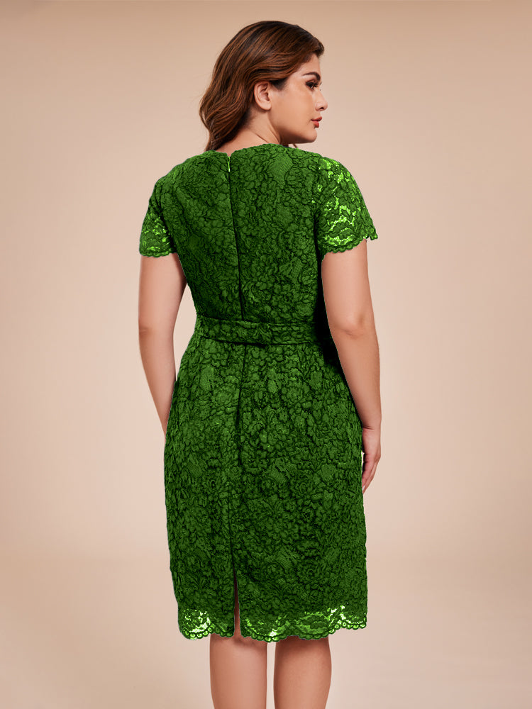 Mantel kurze Ärmel knielang Spitze Mutter der Braut Kleid mit Kristall Gürtel