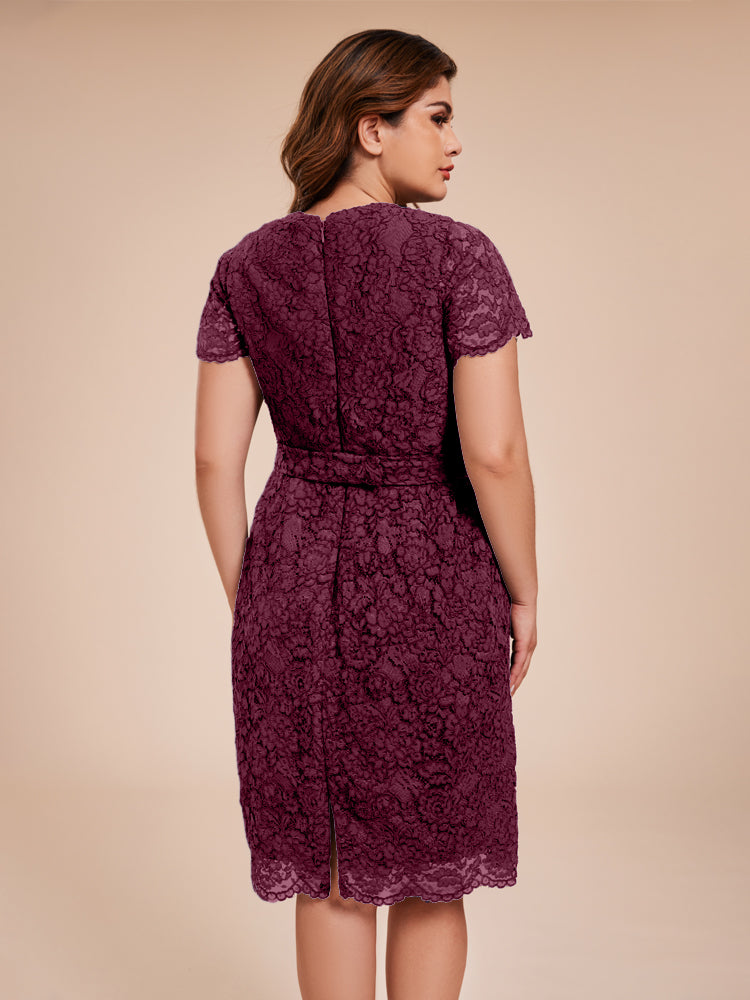 Mantel kurze Ärmel knielang Spitze Mutter der Braut Kleid mit Kristall Gürtel
