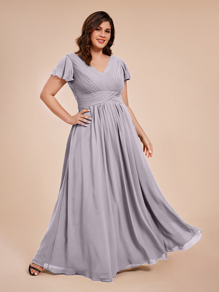 Übergröße Charlie A-Linie V-Ausschnitt Chiffon Brautjungfernkleider