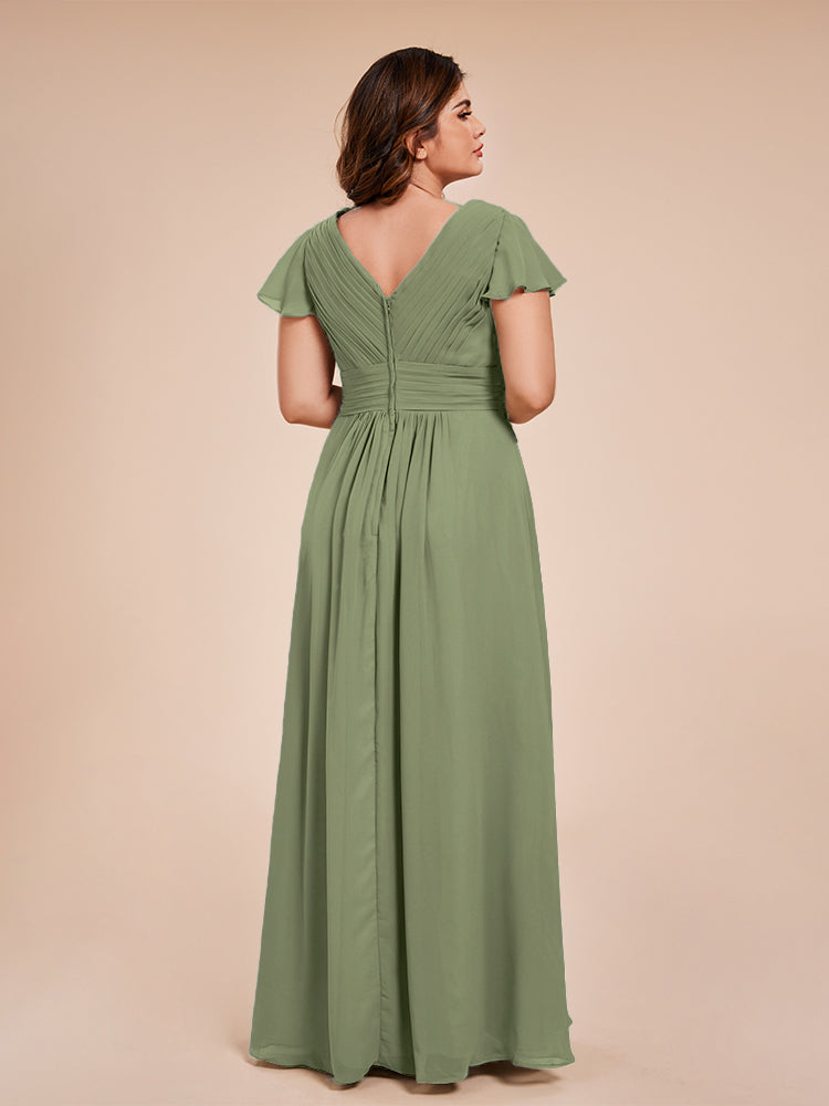 Übergröße Charlie A-Linie V-Ausschnitt Chiffon Brautjungfernkleider