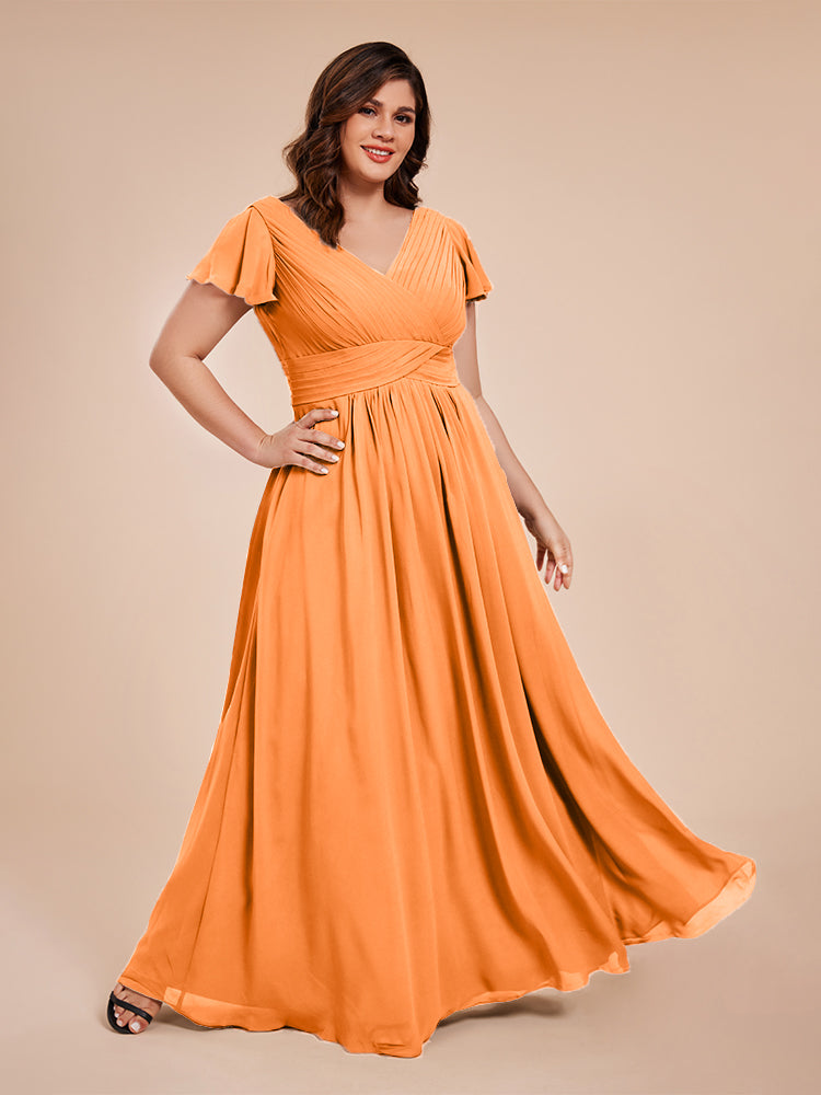 Übergröße Charlie A-Linie V-Ausschnitt Chiffon Brautjungfernkleider