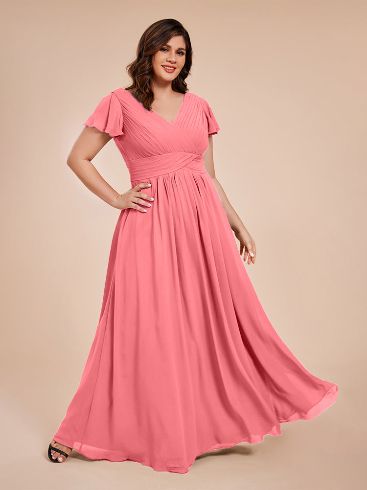 Übergröße Charlie A-Linie V-Ausschnitt Chiffon Brautjungfernkleider