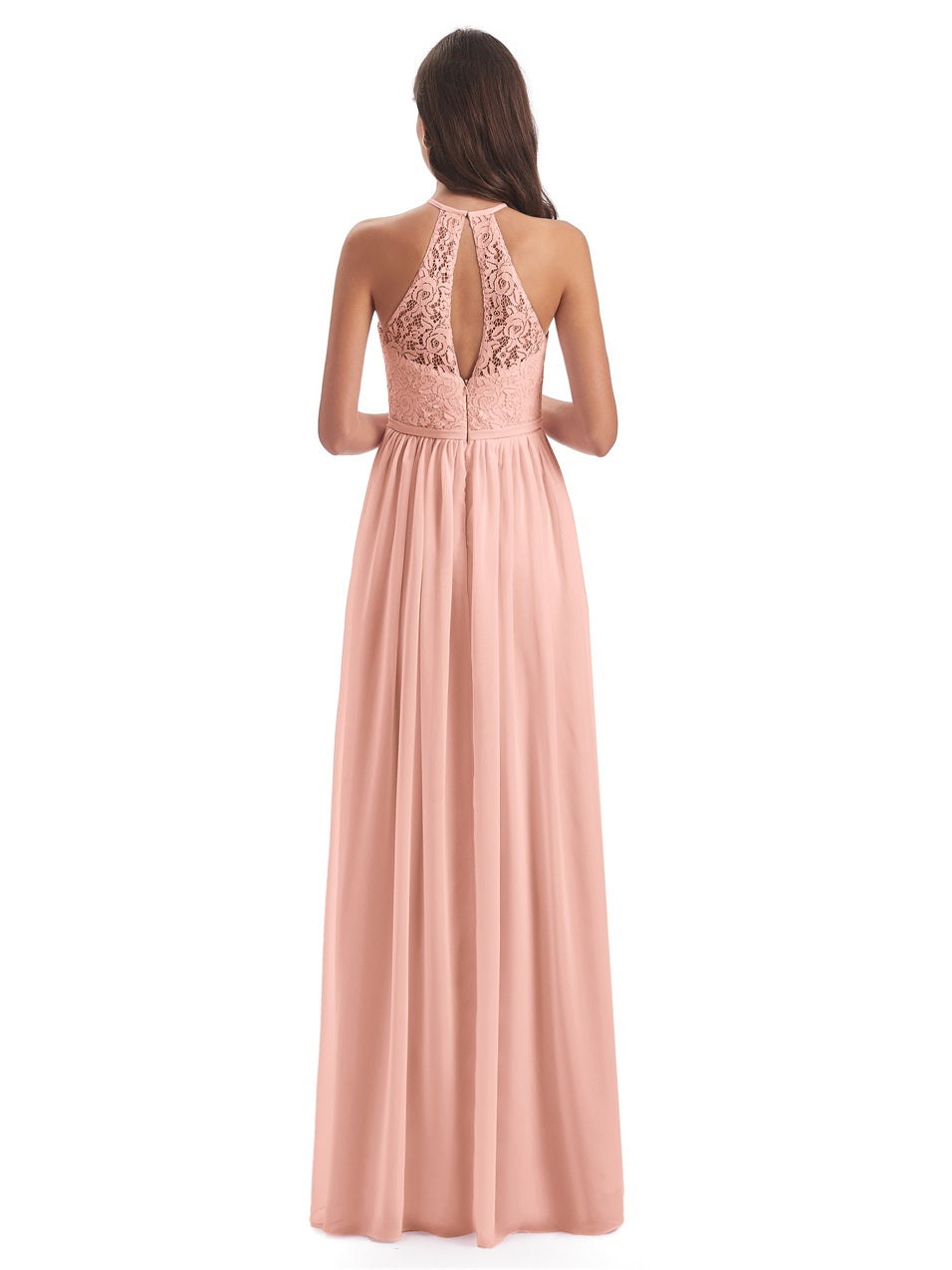 Magdalena A-Linie Bodenlange Nackenträger Spitze/Chiffon Lange Brautjungfernkleider