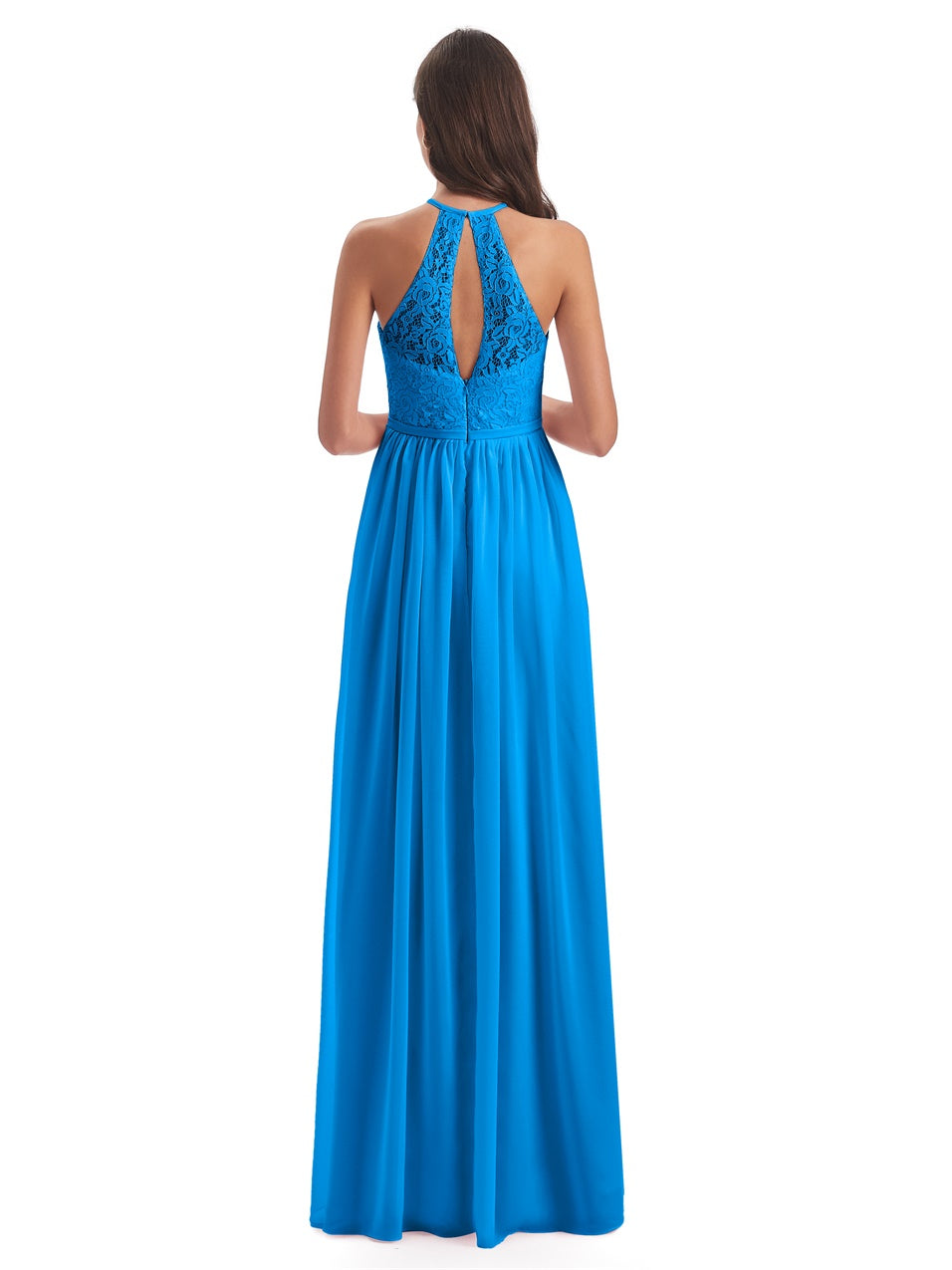 Magdalena A-Linie Bodenlange Nackenträger Spitze/Chiffon Lange Brautjungfernkleider