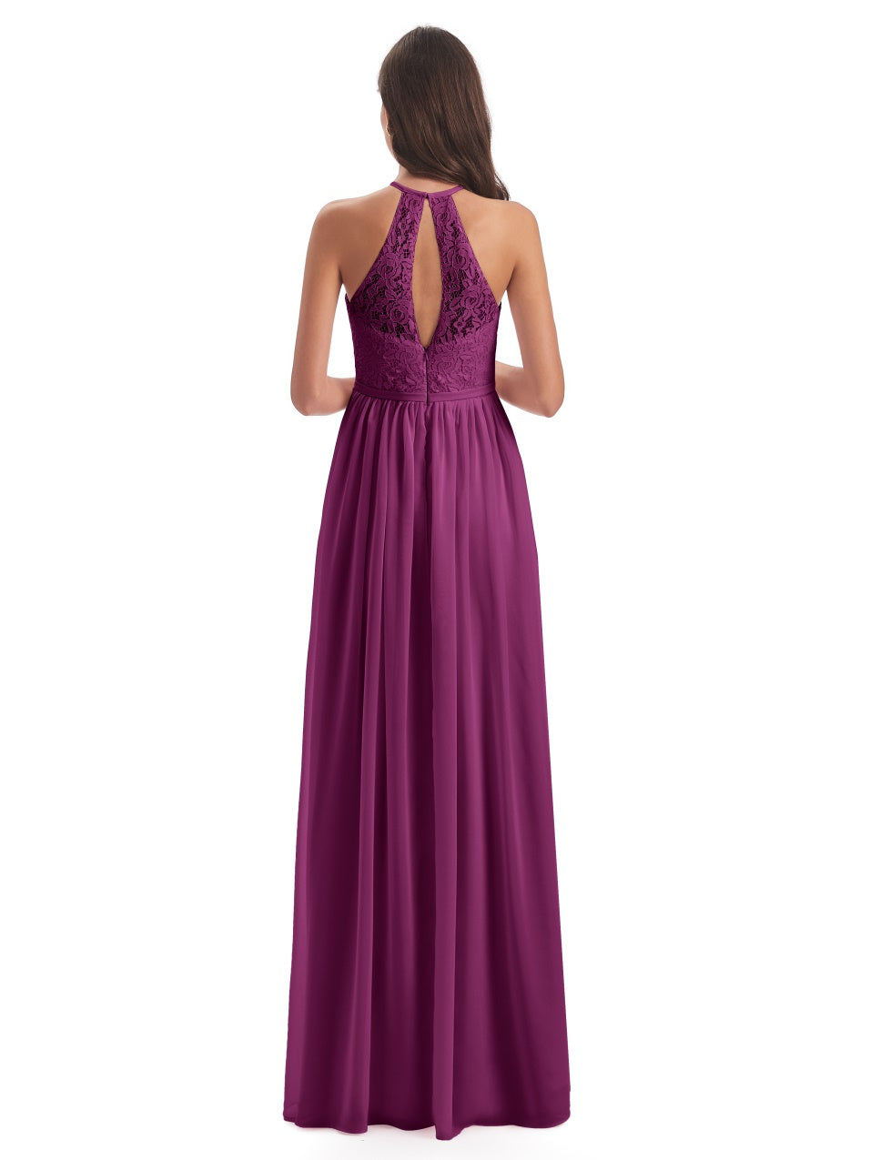 Magdalena A-Linie Bodenlange Nackenträger Spitze/Chiffon Lange Brautjungfernkleider