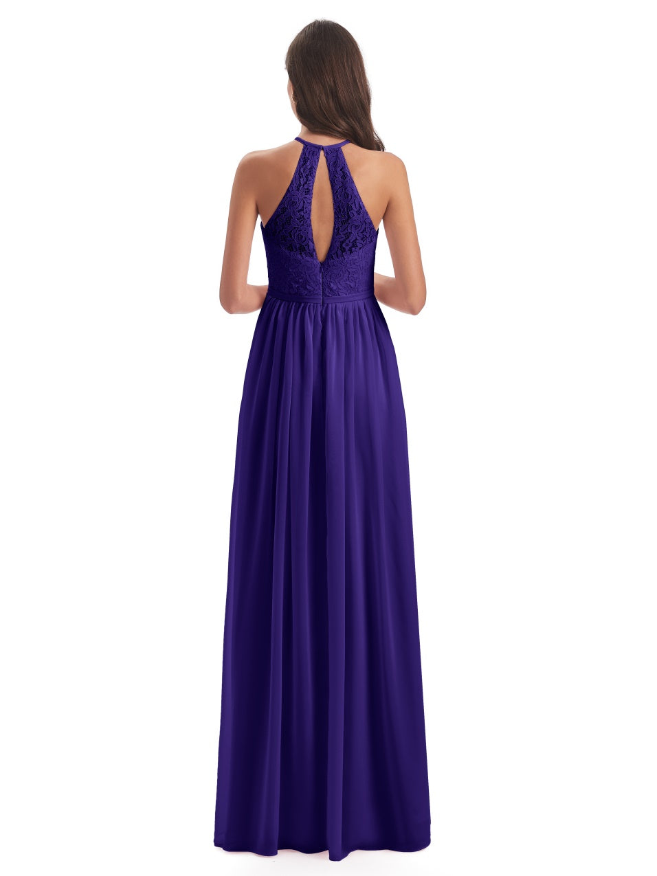 Magdalena A-Linie Bodenlange Nackenträger Spitze/Chiffon Lange Brautjungfernkleider