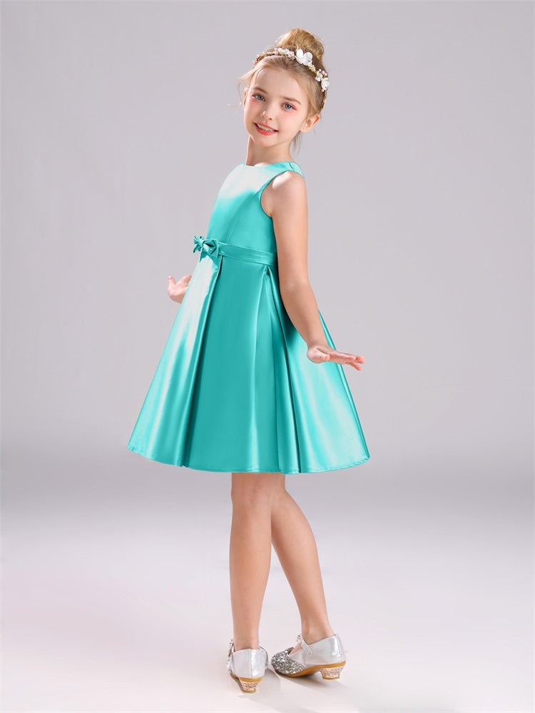 Col Bateau Sans Manches Satin Courte Robe Fille