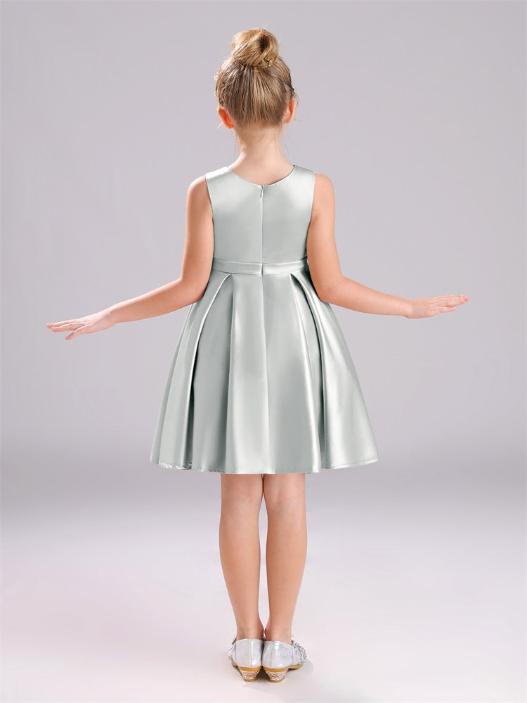 Col Bateau Sans Manches Satin Courte Robe Fille