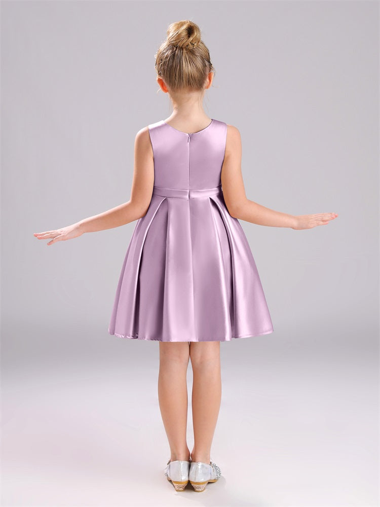 Col Bateau Sans Manches Satin Courte Robe Fille