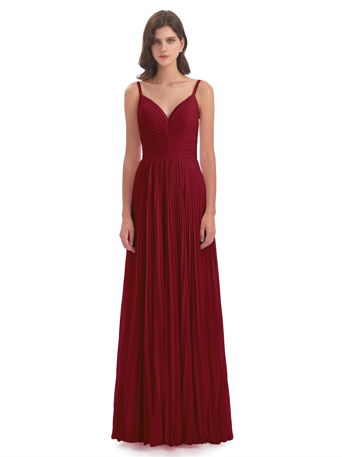 Jazlynn A-Linie Bodenlange Spaghetti-Trägern Chiffon Lange Brautjungfernkleider