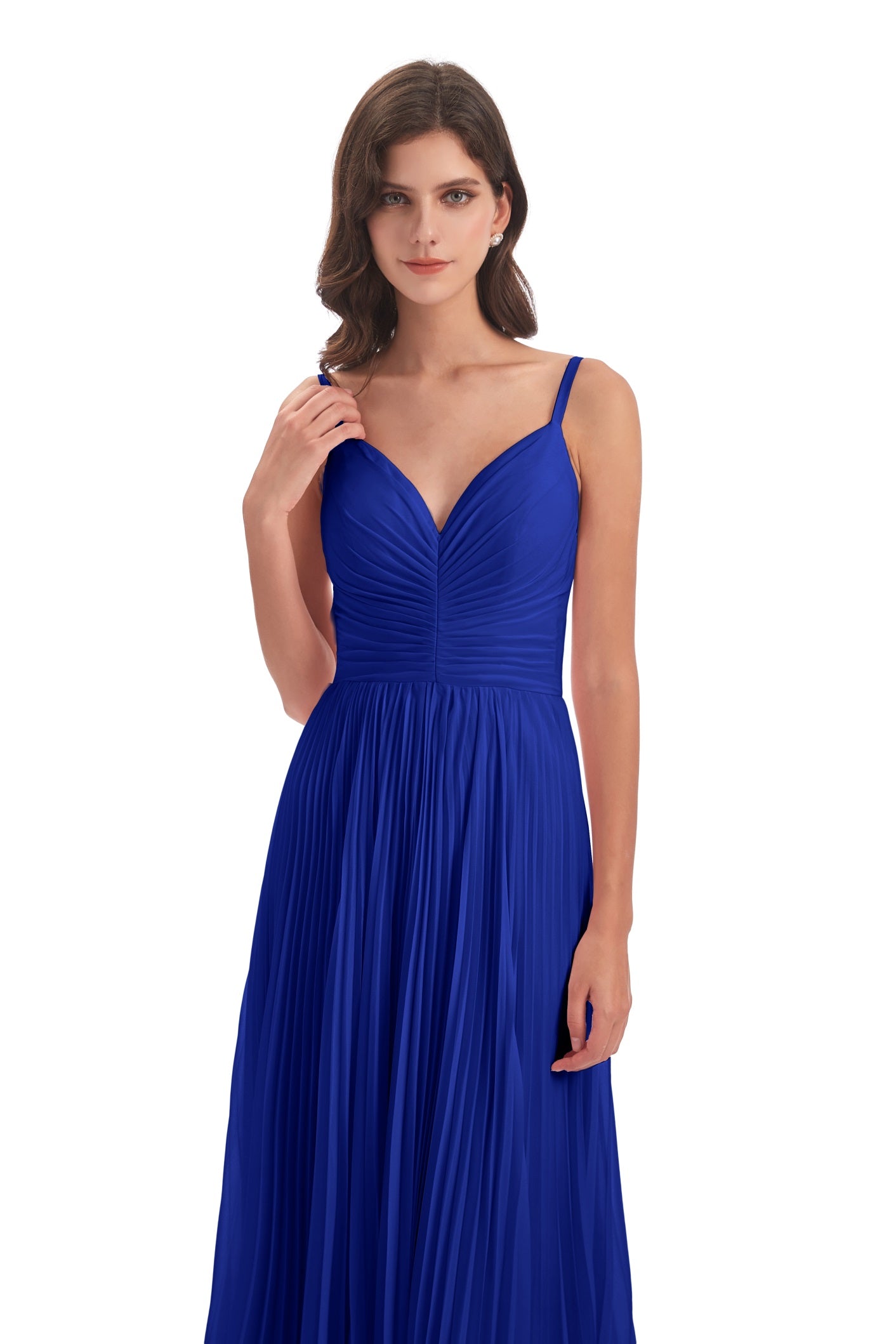 Jazlynn A-Linie Bodenlange Spaghetti-Trägern Chiffon Lange Brautjungfernkleider