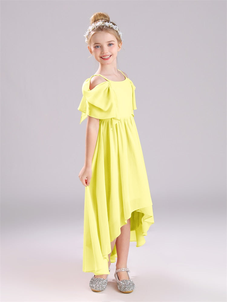 Aus der Schulter Riemen Lang Chiffon Junior Brautjungfernkleider