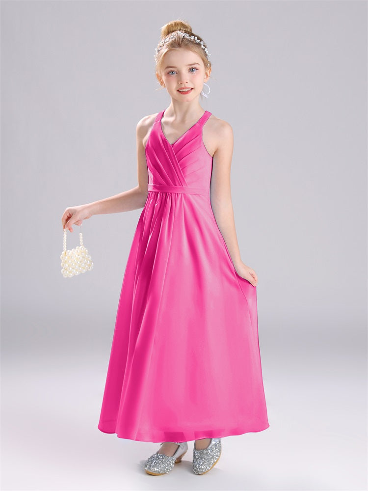 Riemen Falten bodenlang Chiffon Junior Brautjungfernkleider