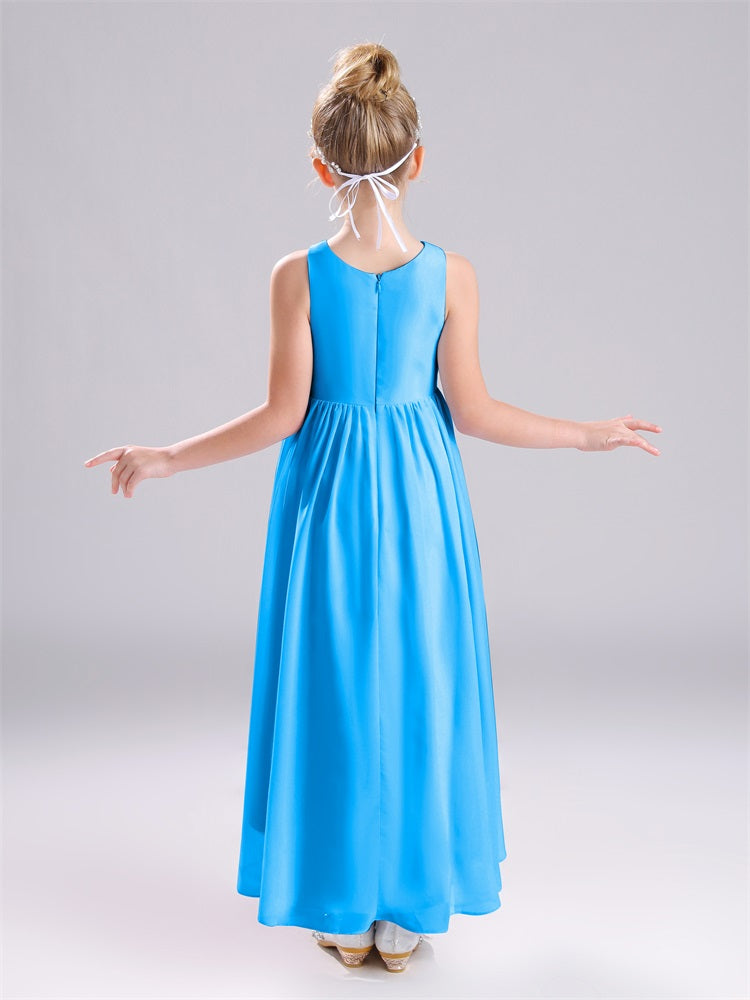 Juwel ärmellose A-Linie bodenlange Chiffon Junior Brautjungfernkleider
