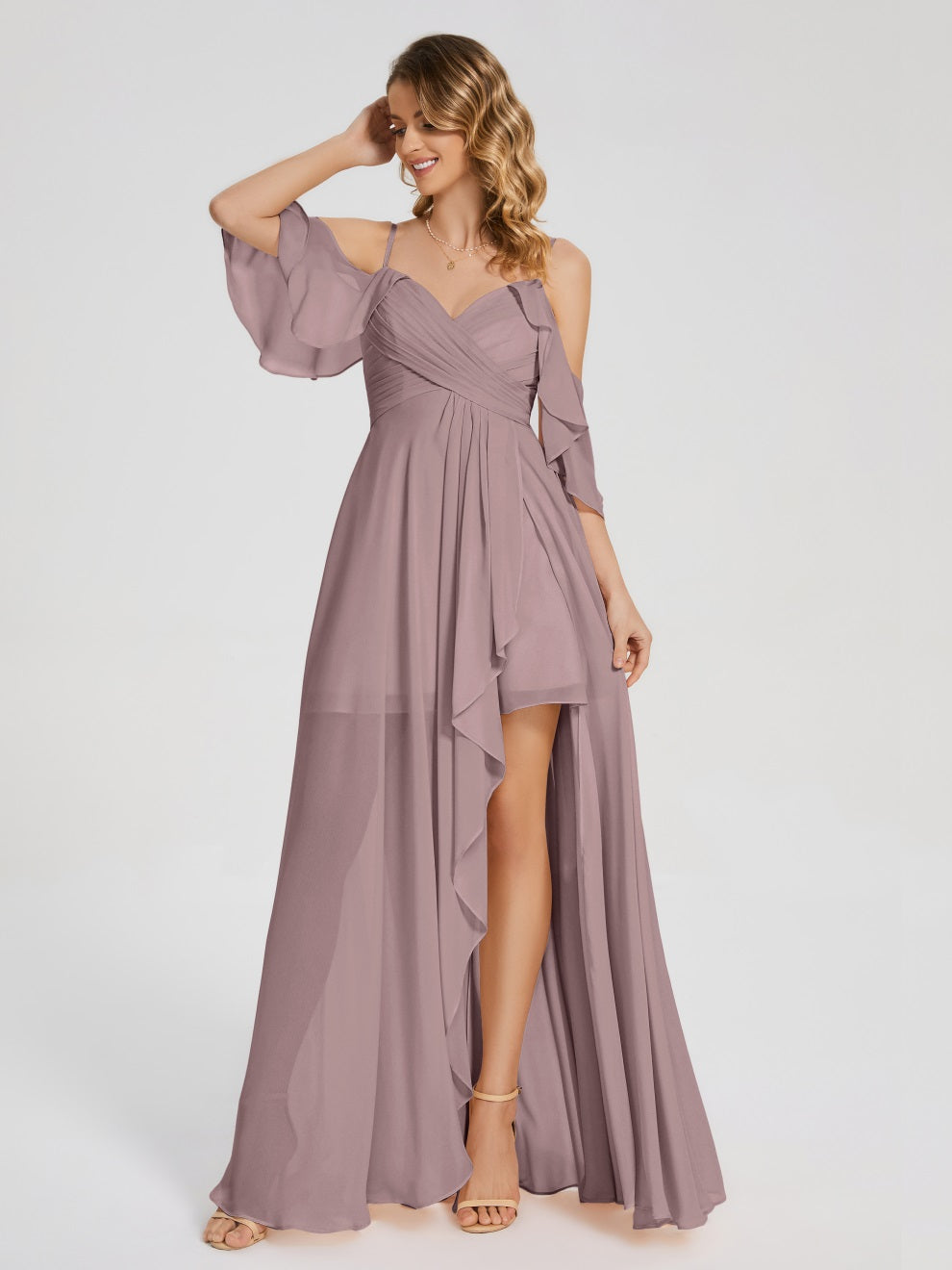 Lilah Asymmetrisch Off-Shoulder Chiffon Brautjungfernkleider