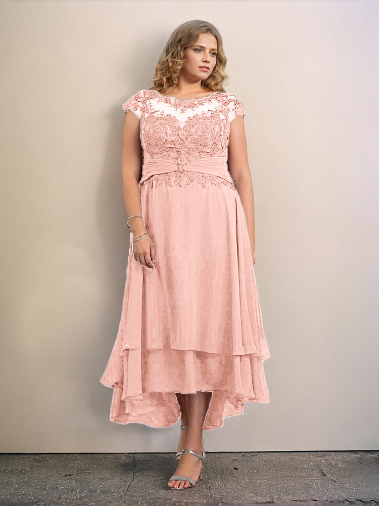 Plus Größe hoch niedrig Spitze Appliques Chiffon Mutter der Braut Kleid