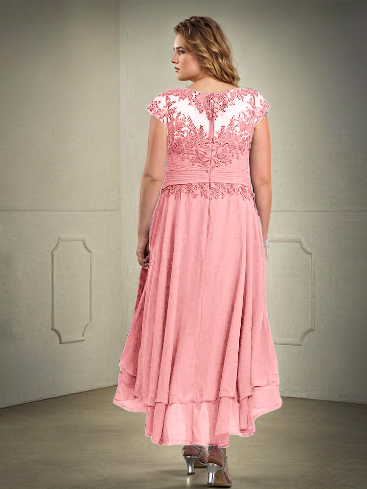 Plus Größe hoch niedrig Spitze Appliques Chiffon Mutter der Braut Kleid