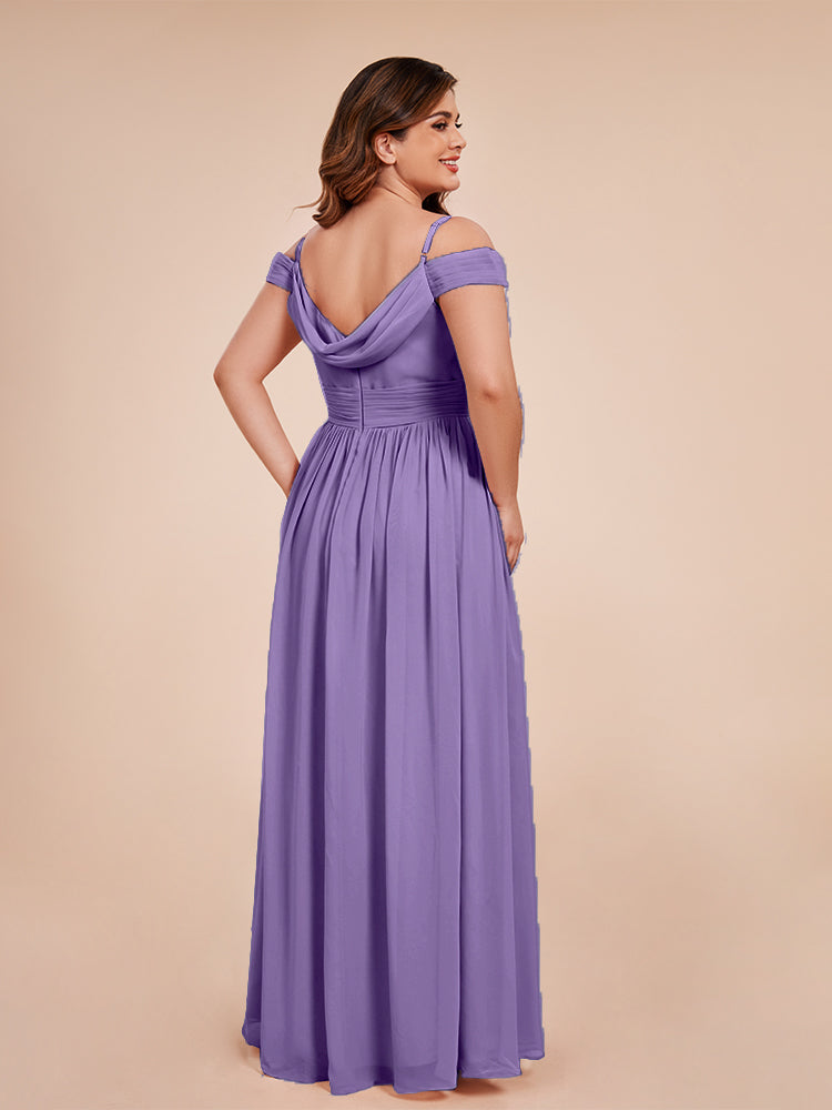 Übergröße Mia A-Linie Bodenlange Schulterfreie Chiffon Lange Brautjungfernkleider