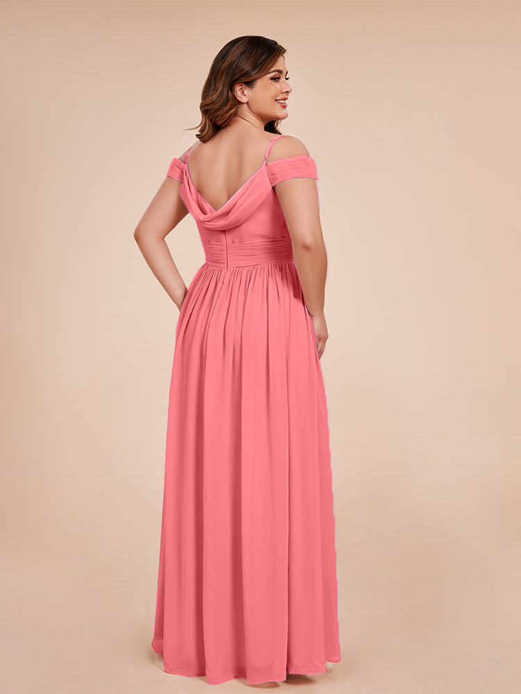 Übergröße Mia A-Linie Bodenlange Schulterfreie Chiffon Lange Brautjungfernkleider