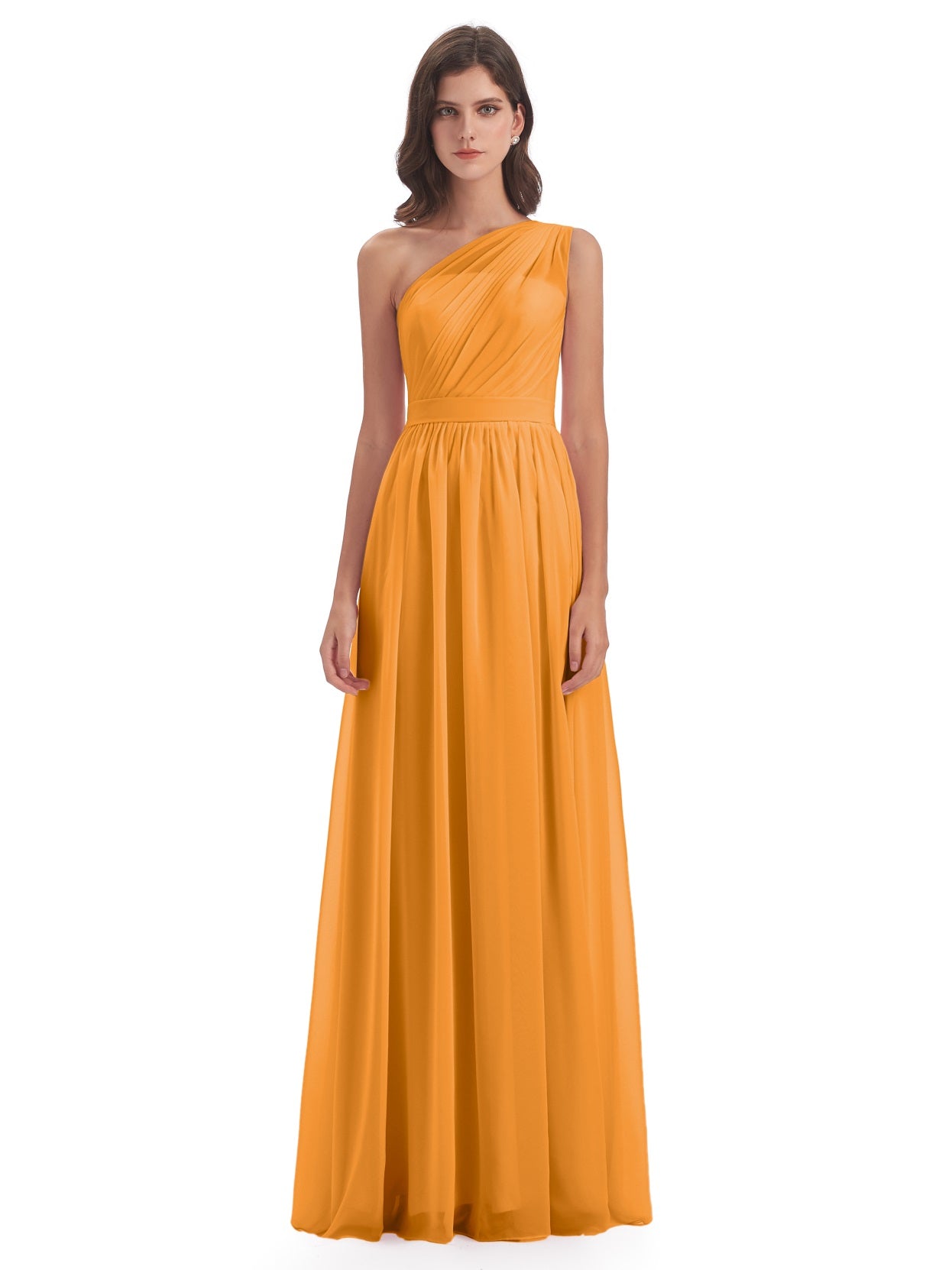 Karlie A-Linie Bodenlange Einschulterige Chiffon Lange Brautjungfernkleider