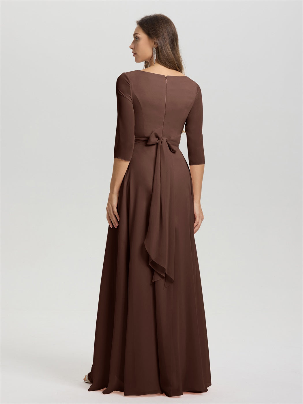 Fließende 3/4 Ärmel V-Ausschnitt Asymmetrisch Hoch Niedrig Chiffon Brautjungfernkleid