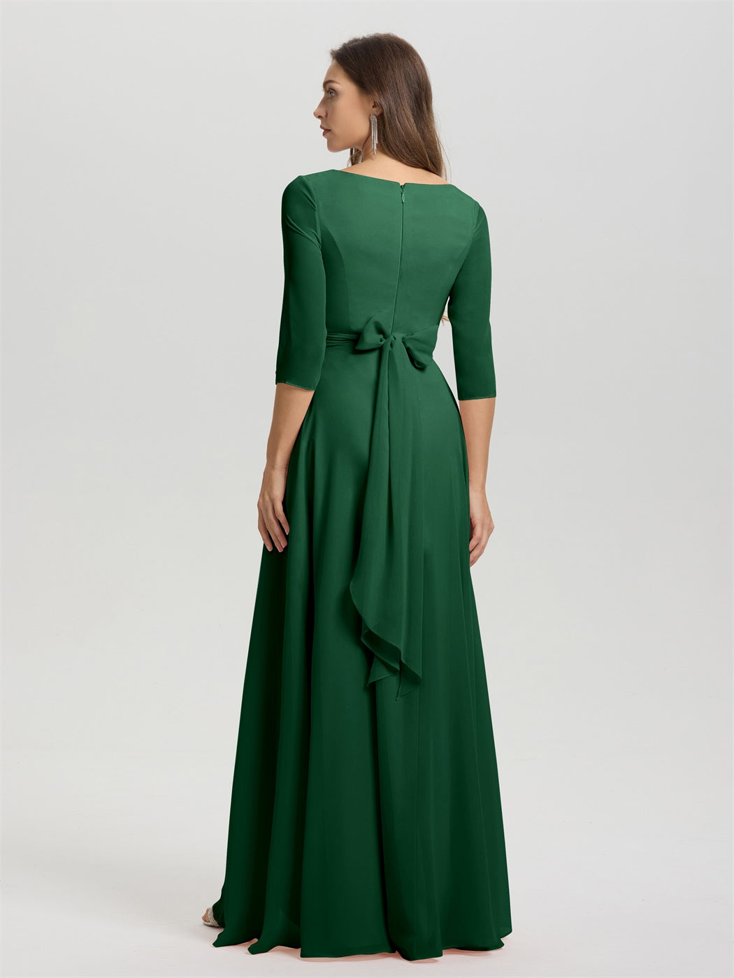 Fließende 3/4 Ärmel V-Ausschnitt Asymmetrisch Hoch Niedrig Chiffon Brautjungfernkleid