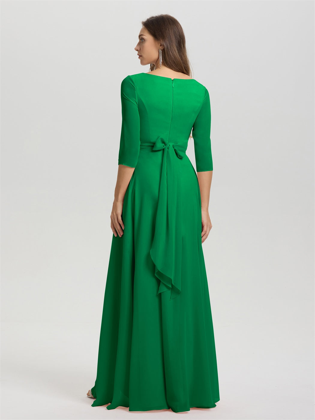 Fließende 3/4 Ärmel V-Ausschnitt Asymmetrisch Hoch Niedrig Chiffon Brautjungfernkleid
