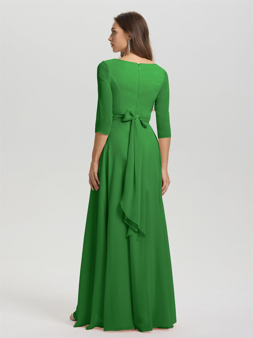 Fließende 3/4 Ärmel V-Ausschnitt Asymmetrisch Hoch Niedrig Chiffon Brautjungfernkleid