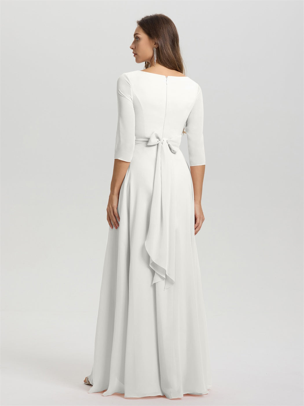 Fließende 3/4 Ärmel V-Ausschnitt Asymmetrisch Hoch Niedrig Chiffon Brautjungfernkleid