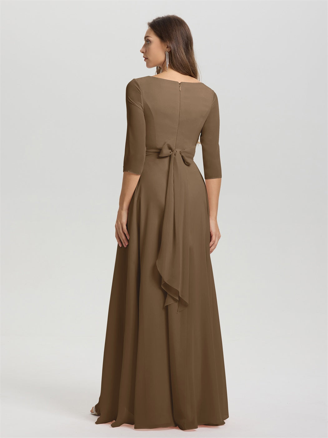 Fließende 3/4 Ärmel V-Ausschnitt Asymmetrisch Hoch Niedrig Chiffon Brautjungfernkleid