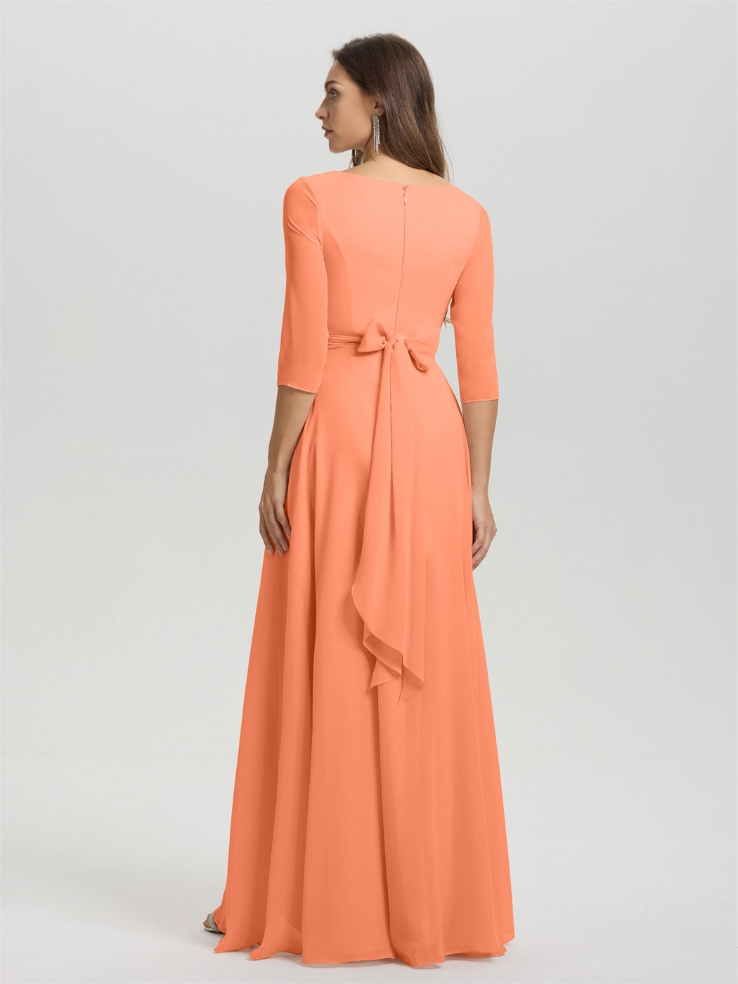 Fließende 3/4 Ärmel V-Ausschnitt Asymmetrisch Hoch Niedrig Chiffon Brautjungfernkleid