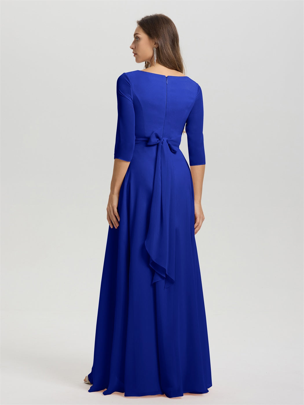 Fließende 3/4 Ärmel V-Ausschnitt Asymmetrisch Hoch Niedrig Chiffon Brautjungfernkleid