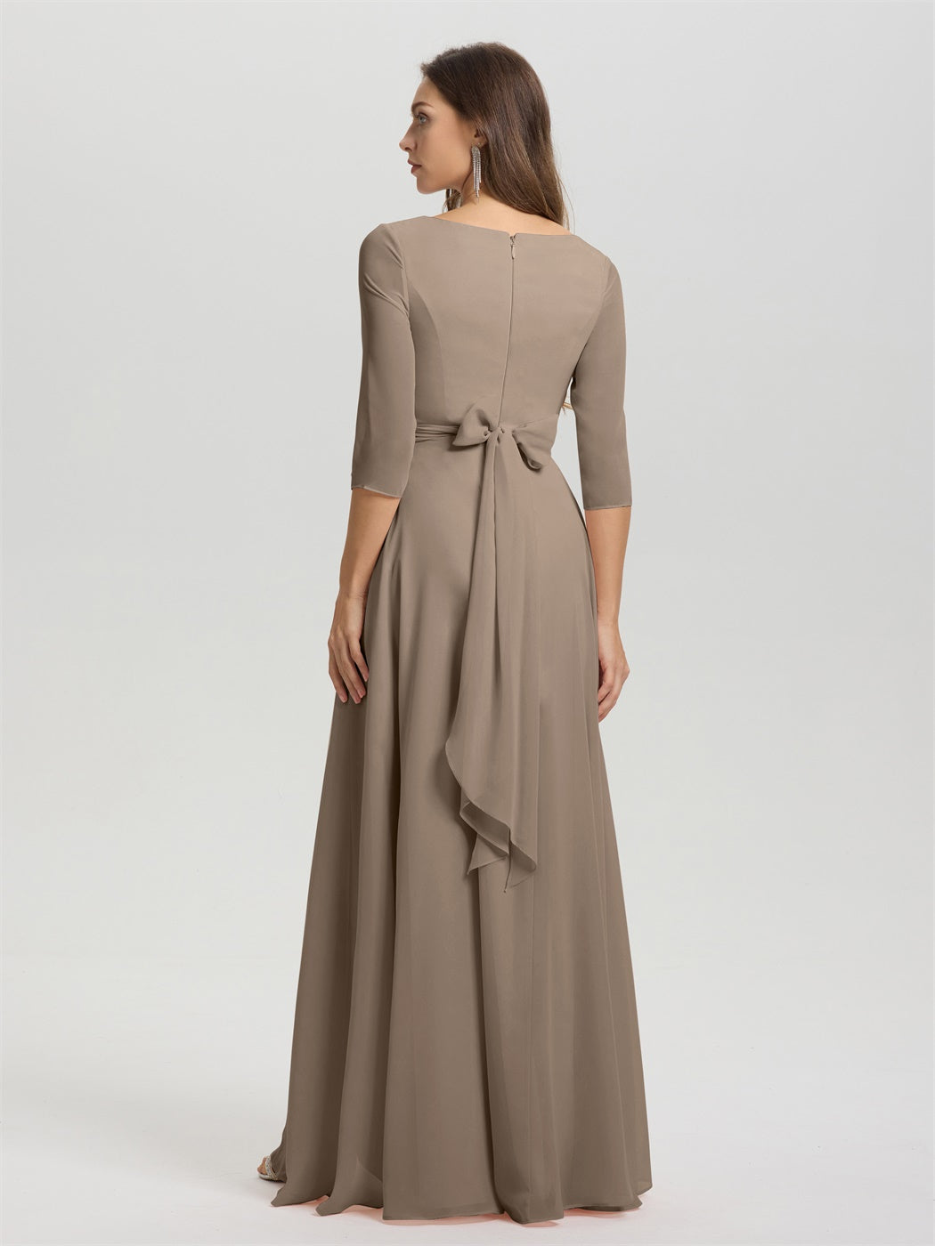 Fließende 3/4 Ärmel V-Ausschnitt Asymmetrisch Hoch Niedrig Chiffon Brautjungfernkleid