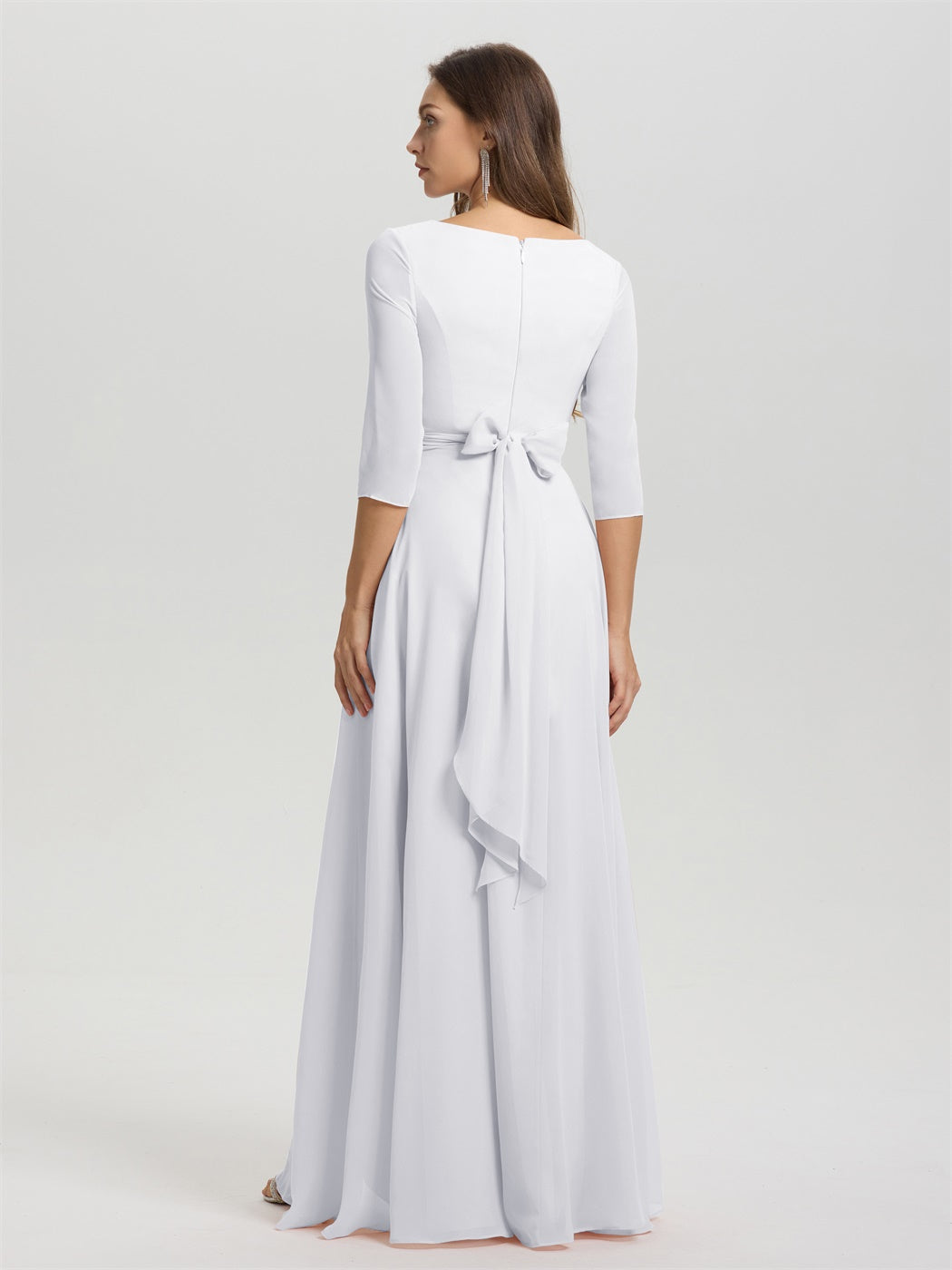 Fließende 3/4 Ärmel V-Ausschnitt Asymmetrisch Hoch Niedrig Chiffon Brautjungfernkleid