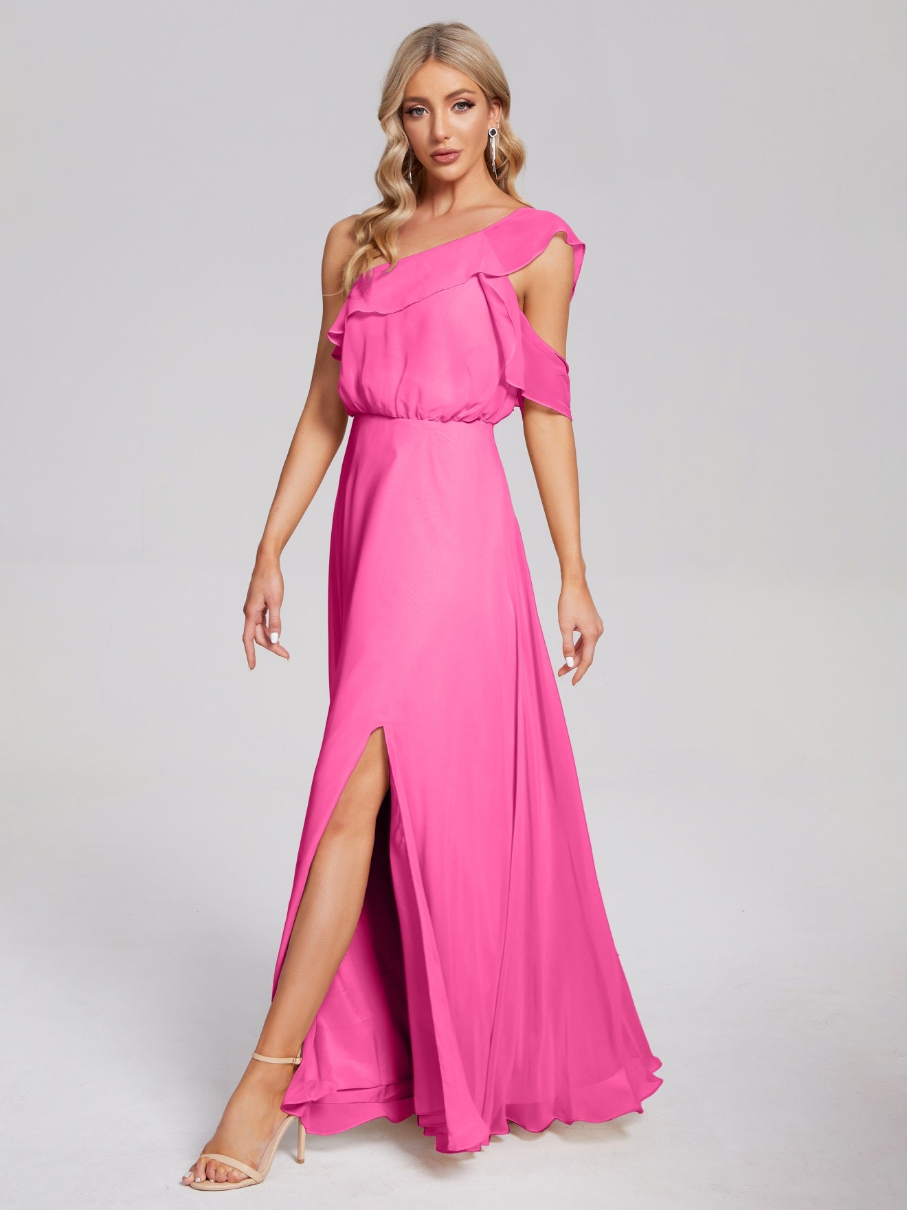 Paislee One-Shoulder-Träger Chiffon Brautjungfernkleider Mit Rüschen