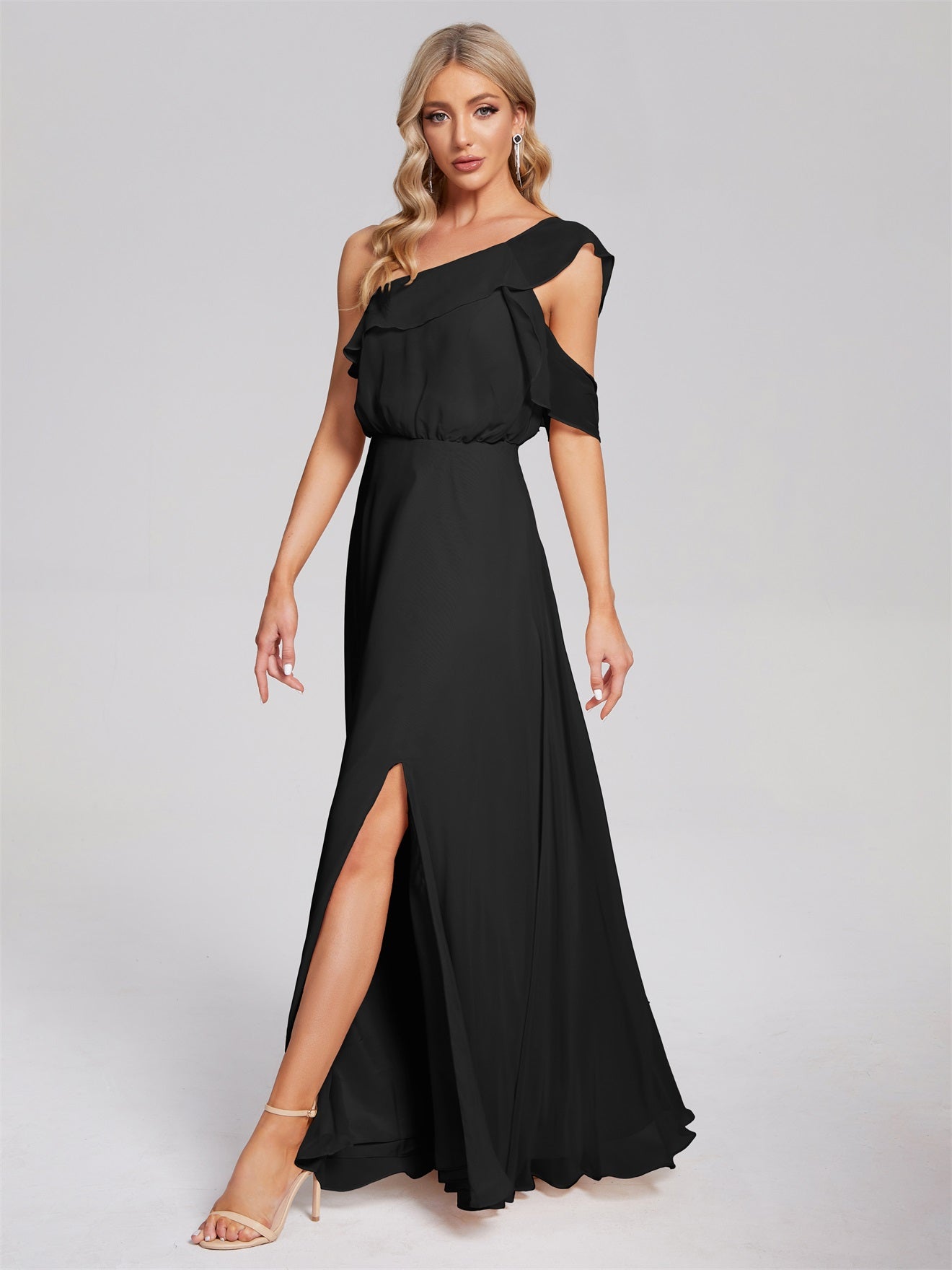 Paislee One-Shoulder-Träger Chiffon Brautjungfernkleider Mit Rüschen