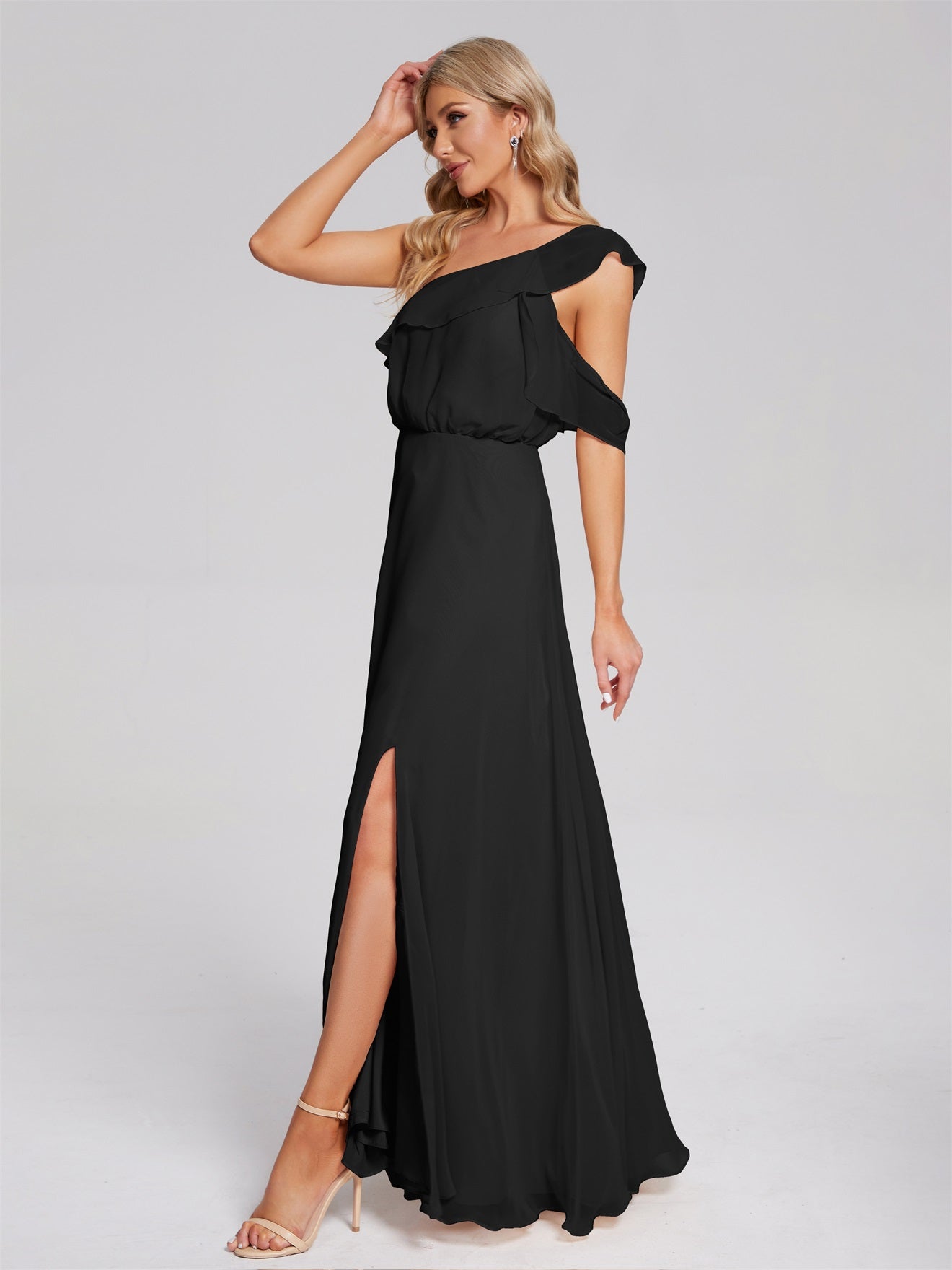 Paislee One-Shoulder-Träger Chiffon Brautjungfernkleider Mit Rüschen