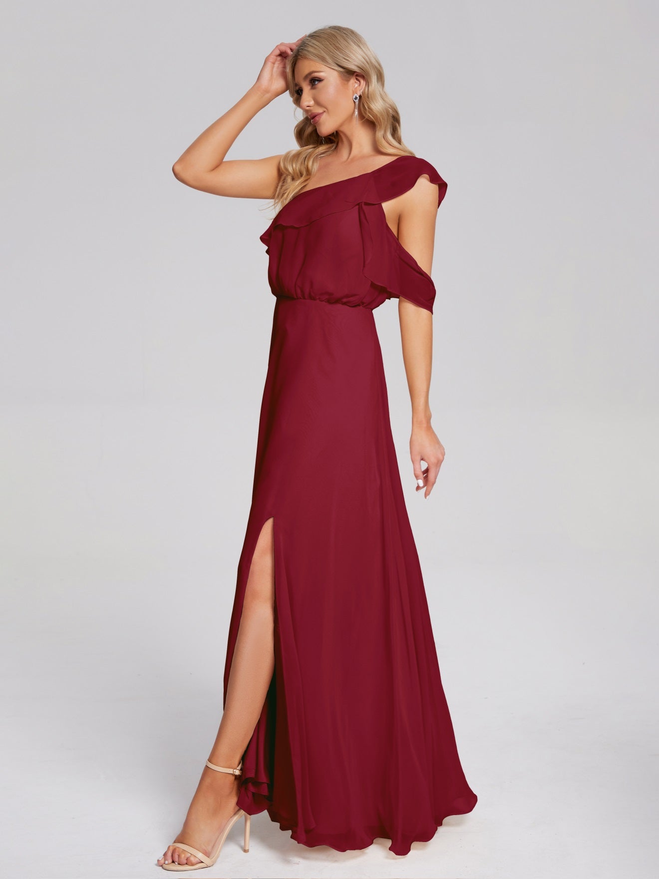 Paislee One-Shoulder-Träger Chiffon Brautjungfernkleider Mit Rüschen