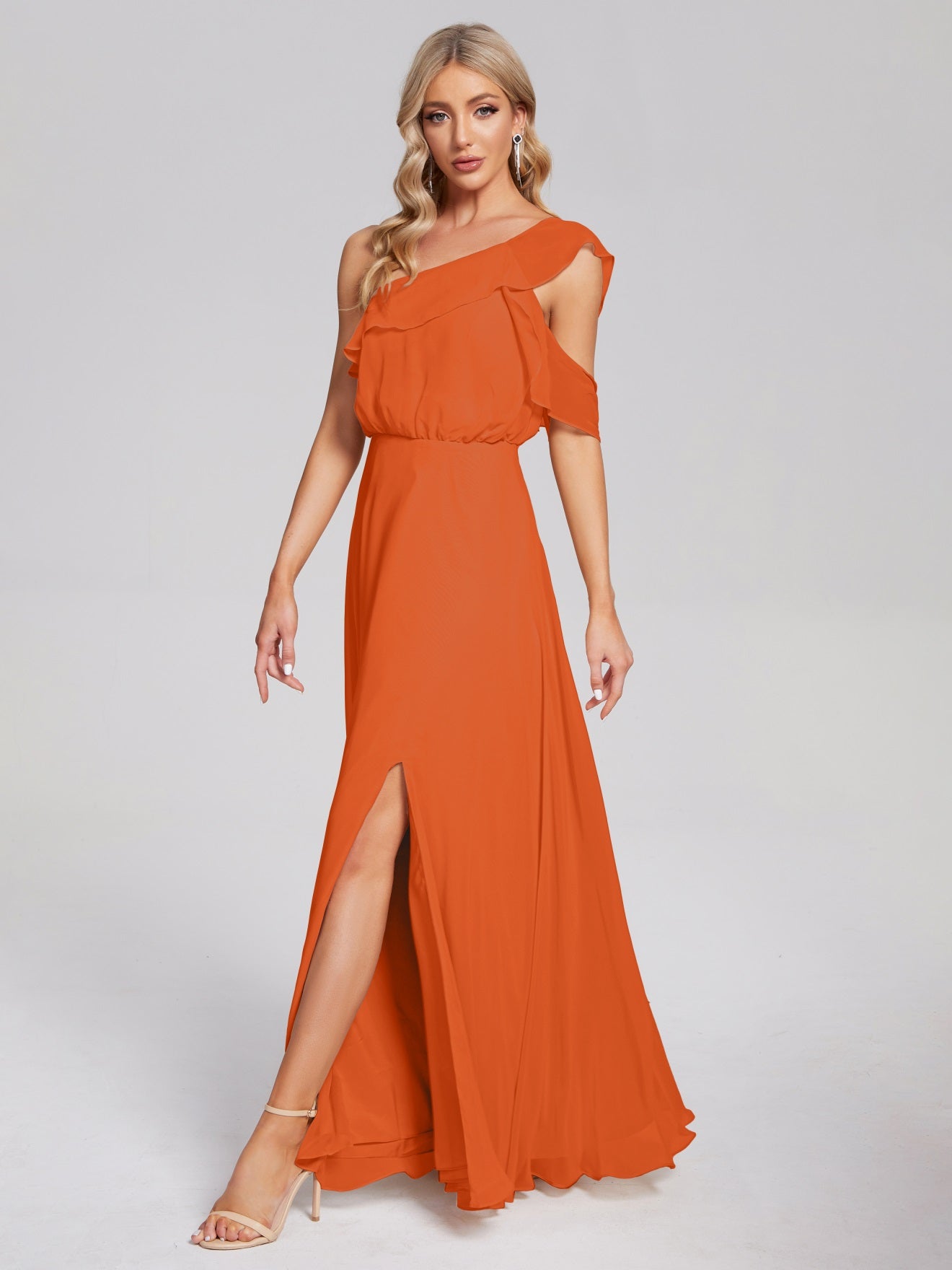Paislee One-Shoulder-Träger Chiffon Brautjungfernkleider Mit Rüschen