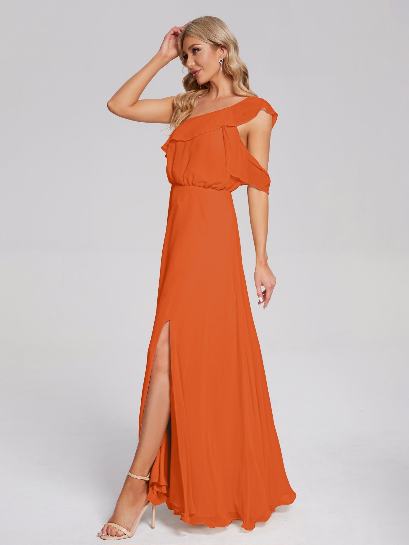 Paislee One-Shoulder-Träger Chiffon Brautjungfernkleider Mit Rüschen