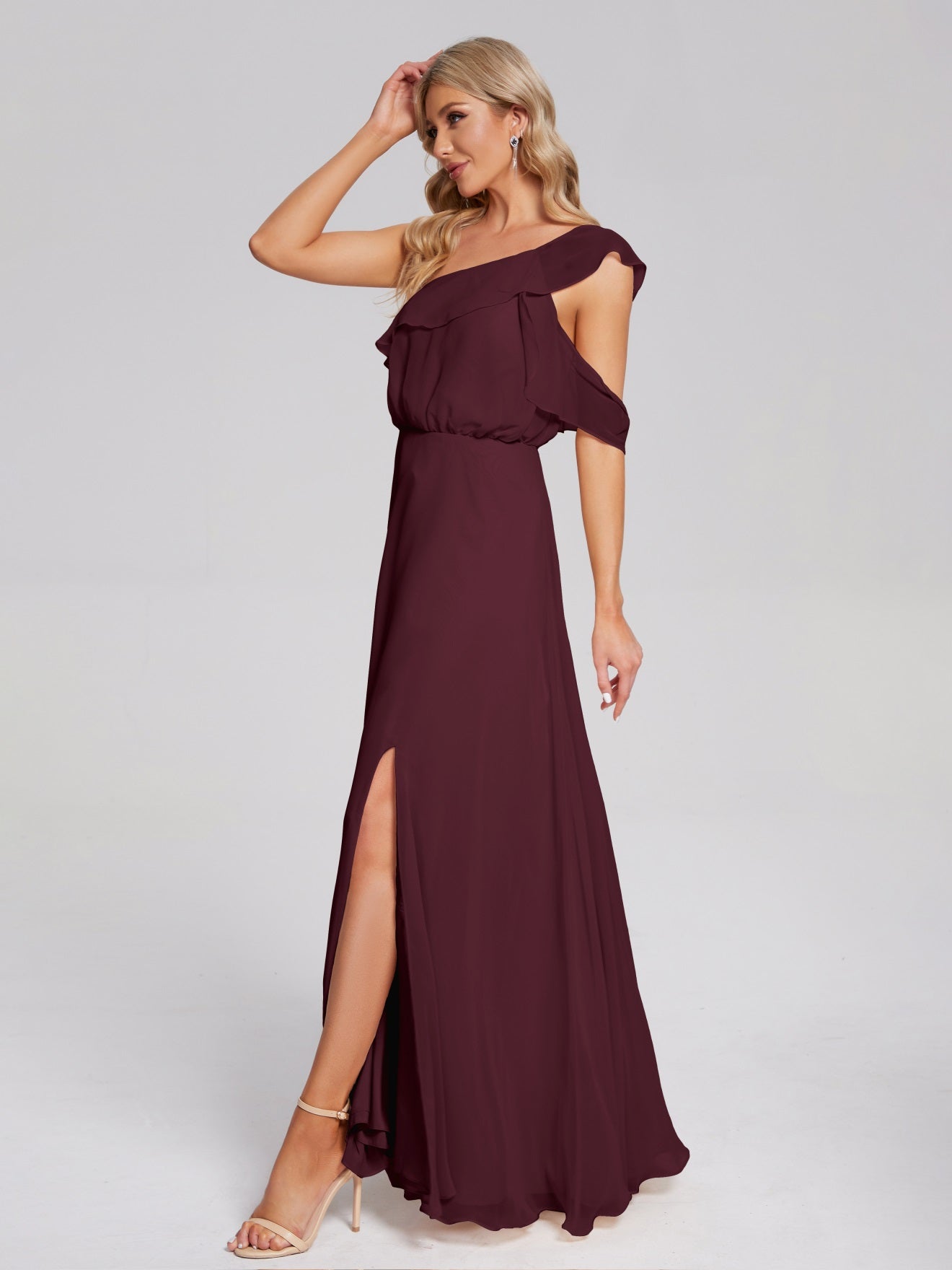 Paislee One-Shoulder-Träger Chiffon Brautjungfernkleider Mit Rüschen